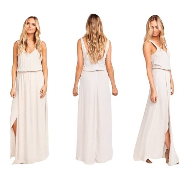Show Me‎ Your Mumu Taupe Nude Kendall Maxi Side Slit Gown Dress Size XS - Picture 1 of 16